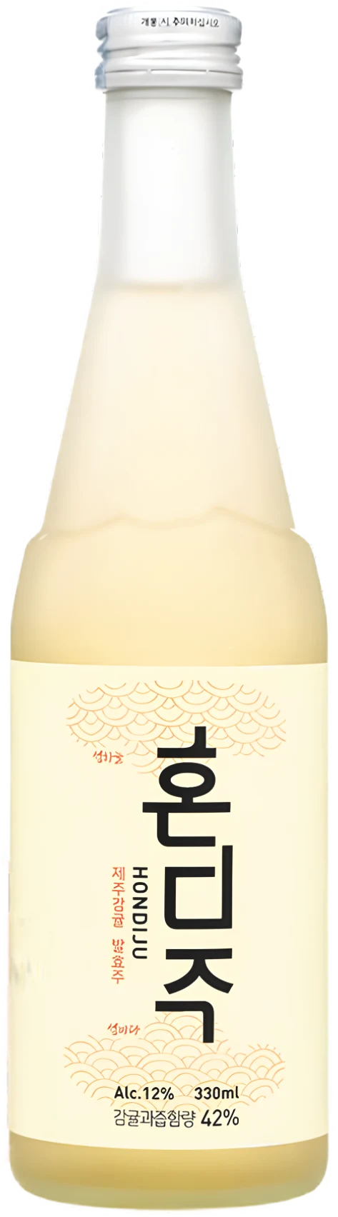 A single bottle of Korean citrus wine with a cream-colored label and silver cap. Hondiju - Citrus Brewery - cult
