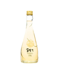A clear glass bottle of Korean traditional liquor with a gold cap, filled with pale golden liquid, featuring a gold circular graphic and Korean text on the front, isolated on a white background.

Solsongju - pine yakju - cultsool