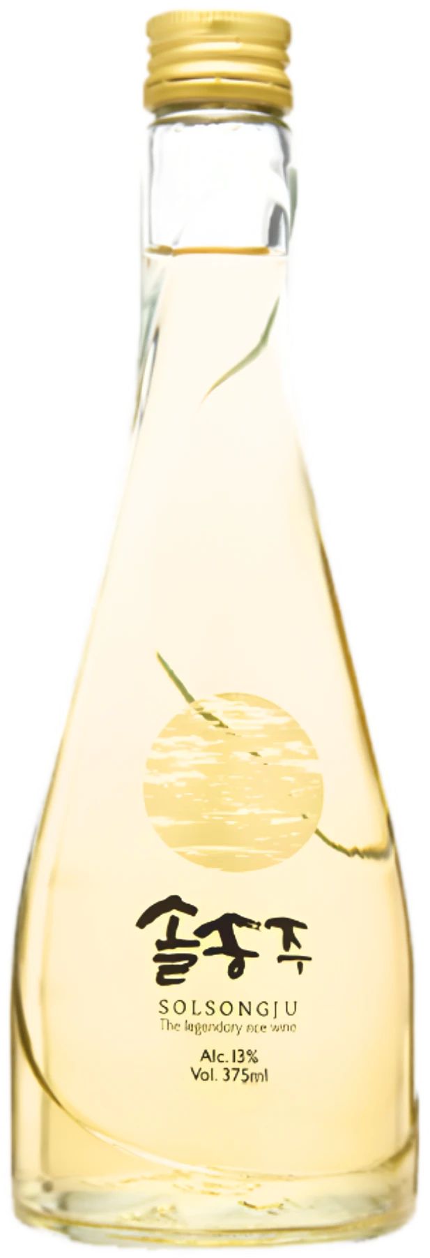 A 375ml glass bottle of Solsongiu liquor, featuring a gold cap and a label with Korean text and a gold circular graphic.

Solsongju - pine yakju - cultsool